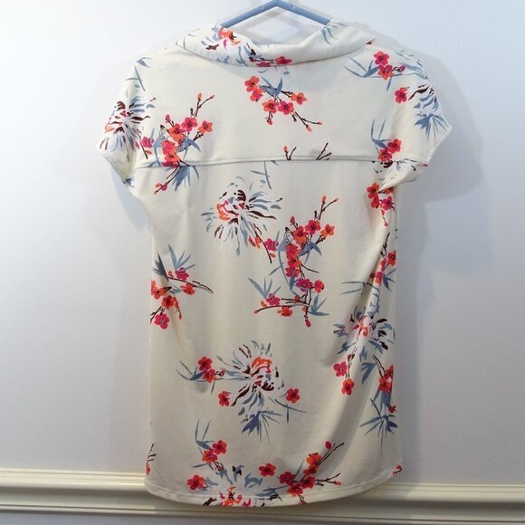 H BY HALSTON Cream Pink Floral Print Blouse Size XS Short Sleeve - Picture 6 of 6